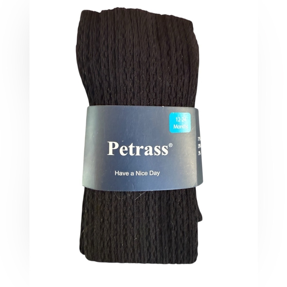 Petrass Baby Girls Cotton/Blend Tights Cable Knit  Black, Quality, size 12-24 M